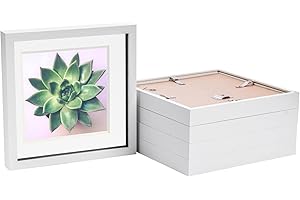 Nicola Spring 5 Piece 10 x 10 3D Shadow Box Photo Frame Set - Craft Display Picture Frame with 8 x 8 Mount - Glass Aperture - White