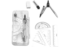 DURDIIY 7-częściowy zestaw do rysowania i kątomierza, matematyczny, geometryczny kompas i kątomierz, zestaw do matematycznego geometrycznego rysowania, zestaw do matematyki
