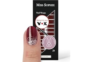 ‎MISS SOPHIE Original Miss Sophie Nagelfolien Snow White I 24 ultra-dünne Nagellack-Streifen mit Glitzer in Rot I Für Finger- & Fußnägel I Hält auf Natur- sowie lackierten, Acryl-, Gel- & Shellac-Nägeln