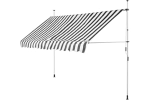 Detex Toldo Lateral Retráctil Enrollable Exterior Sin Taladrar Portátil con Manivela 350x180cm Blanco Gris