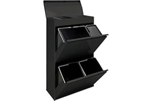 ARREGUI CR626-B2 Poubelle de Recyclage Cuisine 4 Bacs | 23+11+17+17 L (68 L) | Poubelle de Tri Sélectif 4 Rangements et Plateau supérieur | Poubelle 4 Seaux | avec Seau de 23 L pour Emballages | noir