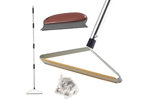 PIMEKOY Carpet Rake for Pet Hair Removal with 60″ Long Handle, 1 Mini Carpet Scraper included, Dog Cat Fur Remover Brush Broom for Rug, Car Mat, Couch, Stair