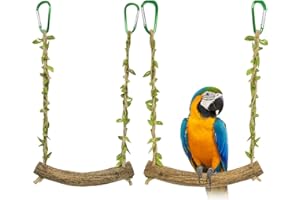 OYZOQ 2 Pcs Balançoire pour Oiseaux,Balançoire en Bois Naturel pour Perruches,Jouets pour Perruches,Perchoir pour Cage à Oiseaux
