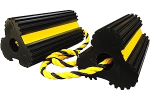 BTkviseQat ROBLOCK Wheel Chocks Heavy-Duty Rubber Wheel Block with Nylon Rope Yellow Reflective Tape, 4.1" Long x 7.8" Wide x 3.9" High