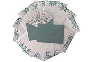 CZAKOMIX Set Di Carta Da Lettere Da 36 Pezzi (24 Carta Da Lettere + 12 Buste),Carte Da Letteres E Buste,Carte Letteres Floreale, Con Busta Per Inviti,Regali Di Vacanza(Fiore Viola Malan)