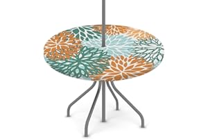 KNEMI Outdoor Round Tablecloth with Umbrella Hole, Retro Mandala Patio Table Cover Fitted Tablecloth Waterproof Umbrella Table Cover for Party Picnic,Fit for 45"-56" Round Tables