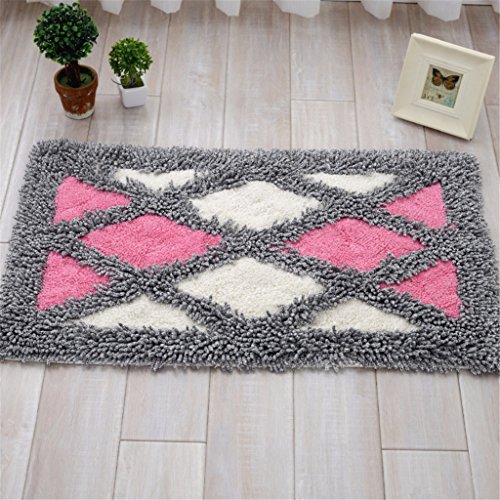 Preisvergleich Produktbild Qianmo-Carpet Wohnzimmer rechteckige Tür Mat Küche Bad Rutschfeste saugfähige Baumwolle Chenille Matten große Diamond-Pink 450 Mmx 700 Mm