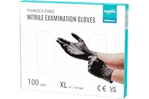 EUROPAPA 100x Nitrilhandschuhe Box Einweghandschuhe, Einmalhandschuhe, Untersuchungshandschuhe, Nitril Handschuhe, puderfrei, ohne Latex, unsteril, latexfrei, disposible gloves (XL, Schwarz)
