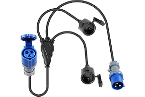 DewinLVD Campingkontakt adapter 3 fack, 16 A, 250 V, 150 cm | CEE-adapter med 2 Schuko och 1 CEE, IP44-uttagsförlängning, H07