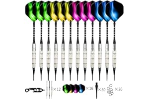 MOCOLI Darts with Plastic Tip, Darts Soft Set for Electronic Dartboard, 12 Pieces Darts Plastic 18 g Aluminium Shaft, 50 Dart Tips, 20 Rubber Rings and Tool