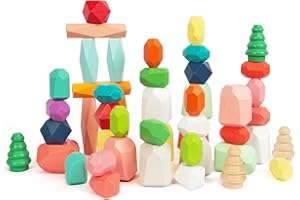 WOODENFUN Un set di 48 pietre di legno colorate impilabili adatte ai bambini dai 3 anni in su