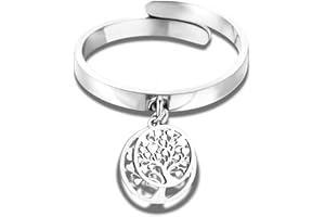 PENGJIN Bague Femme Pendentif Arbre de Vie - Bague Ajustable en Argent et Or Rose - Cadeau Anniversaire Saint Valentin Femme