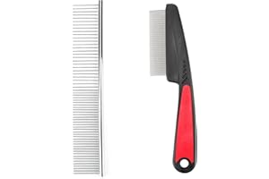 SUGHAW Peigne d’Animaux de Compagnie en Acier Inoxydable, 1 Peigne de Toilettage pour Chiens Chats avec Extrémités Arrondies 1 Peigne à Poux pour Chats et Chiens à Dents Fines Outil de Toilettage