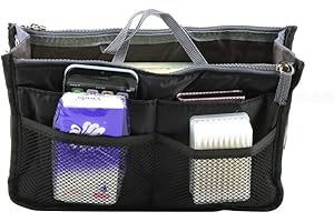 CareforYou® Women Lady Portable Purse Organizer Insert Multi-function Cosmetic Storage Bag in Bag Travel Makeup Organiser Handbag Pouch Insert Bag (Black 10)