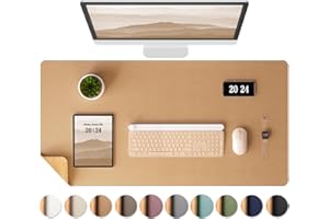 Aothia Tappetino scrivania in sughero, Sottomano scrivania bifacciale con sughero naturale e pelle PU, Tappetino per mouse/tappetino pc, Impermeabile per ufficio/casa/decoro (Cachi, 90x40cm)