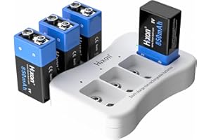 HIXON 9V Rechargeable Battery 850mAh 9 Volt Battery 4 Pack 9V PP3 6F22 Lithium-ion Batteries with 9V Battery Charger for Smoke Detector Multimeter Toys