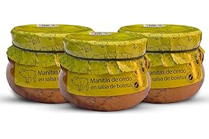 OBRADOR LOS CARACOLES Manitas de cerdo 610grs (PACK de 3). Receta familiar, casera y artesana. Manitas de cerdo en salsa de boletus. Conservas Gourmet. Regalo original. 100% elaborado en España. Manitas de cerdo guisadas.