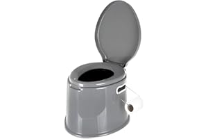 Hillington Lightweight and Portable 5L Camping Toilet with Seat, Lid, Handles and Roll Holder - Compact Waste for Indoor and Outdoor LooCaravan Picnic and Festivals (Without Cover)