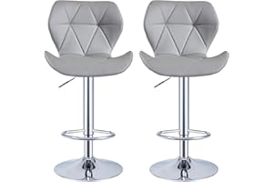 Panana Bar Stools Set of 2 Bar Stools Bistro Stool Designer Stool with Faux Leather Backrest Height Adjustable Rotatable (Grey)
