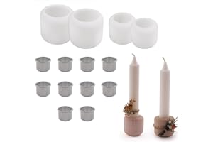 Yalulu 4 Stück Silikonform Kerzenhalter mit 10 Stück Metall Kerzenständer, Gießform Kerzenhalter, Stabkerze Silikon formen zum gießen für Stabkerzen und Teelichter