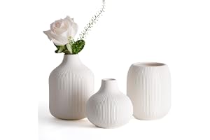 Dnnnii Set med 3 moderna vita keramiska vaser från Rib Texture, perfekt för neutral och övergångsinredning, minimalistisk dek