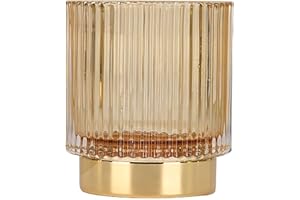 DASITON Makeup Brush Holder Organiser, Crystal Cosmetic Make Up Brush Holder, Glass Makeup Brushes Storage Organiser, Vintage Make Up Cup Pen Pencil Holder Striped Vase (Coffee S)