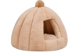 ALLSOPETS Cama Cueva Suave y Esponjosa para Gatos y Mascotas Pequeñas con Cojín Extraíble y Lavable Nido de Gato Súper Acogedor en Forma de Iglú Dormir Descansar Jugar Caqui