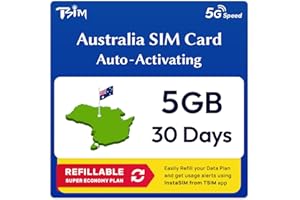 TSIM Australia SIM Card | 5GB Super Economy Refillable Plan! Auto Activating 30 Day Validity | 5G Speed + Hotspot | Data-Only No Phone Number