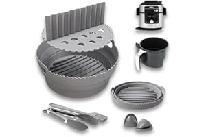 JACKSGIFTS 6 PCS Air Fryer Accessories, Collapsible Round Silicone Air Fryer Liner for Ninja AF100UK, AF160UK, COSORI 5.5L, 15-in-1 SmartLid Multicooker OL750UK, OP500UK OL550UK Air Fryer Liner Reusable (Grey)