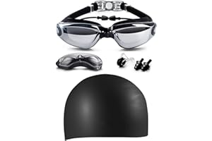 Canst Kaser Set regolabile di occhiali da nuoto e berretto, nessuna perdita anti-nebbia, protezione UV di triathlon con clip naso, tappi per le orecchie, cover per adulti, uomini e donne giovani