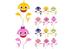 AK GIFTSHOP Lot de 14 pics à cupcakes sur le thème des requins - Décorations de fête d'anniversaire - Garçons - Filles - Enfants - Fête d'enfants