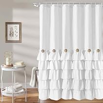 Rosa Rüschen Duschvorhang – 183x183 Cm, Bauernhaus-Stil Mit 12 Knopflöchern, 100% Polyester