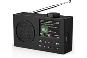 Radio numérique Mycket DAB/DAB+, radio FM, haut-parleur Bluetooth alimenté sur secteur et par batterie,double réveil,minuterie de mise en veille, 40 stations préréglées,port casque,grand écran couleur