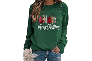 WIEIYM Weihnachtspullover Damen Sweatshirt Weihnachtsbaum Druck Rundhals Langarm Weihnacht Pullover Casual Christmas Sweat Oberteile