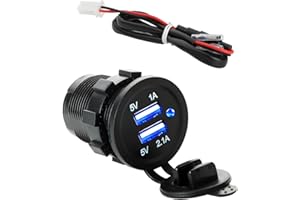 Prise de Chargeur USB, CESFONJER Double Prise d'alimentation Universelle étanche, Sortie 12 V-24 V 5 V 2,1 A Chargeur Rapide avec Chargeur LED (Bleu) pour Bateau, vélo