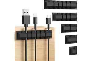AGPTEK Kabelhalter, Kabelclips [5 Stück], Kabelmanagement, selbstklebend Kabelclips, Vielzwecke Kabelführung Kabel Organizer Set für Schreibtisch, Netzkabel, USB Ladekabel, Audiokabel, Schwarz