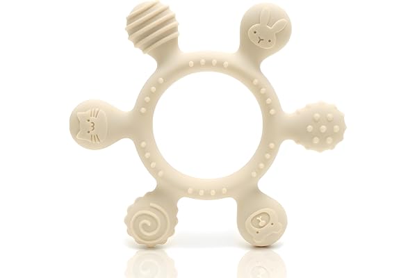 CAJA anneau de dentition bébé silicone alimentaire sans BPA souple avec motifs animaux jouet sensoriel sécurisé facile à saisir cadeau naissance fille garçon jouet éducatif soulage les gencives
