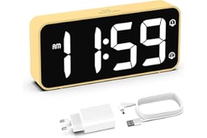 HOMVILLA Cyfrowy budzik z adapterem, 2 alarmy, port ładowania USB, 0-100% ściemniacz, głośność 90-120 dB, funkcja drzemki – cyfrowy zegar na biurko, do sypialni, stolika nocnego