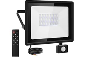 Viugreum 100W Led Motion Sensor Security Lights Outdoor Floodlight Mains Powered with Pir 10000 LM 6500K Cool White Outside Wall Flood IP66 Waterproof Spotlight Remote Control for Garage Garden