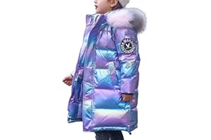 WIEAYUMEI Kids Girl Down Coat Toddler Hooded Jacket Puffer Outerwear Shiny Warm Snowsuit Children Teenage Parka Coats with Faux Fur Collar