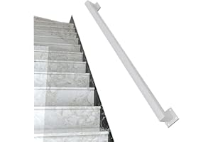 JUNVSTOR Corrimano in ferro battuto da 30-600cm, ringhiera per staffa per scale bianca, corrimano per balaustra quadrata per montaggio a parete per gradini in cemento o scale in legno con kit di installazione