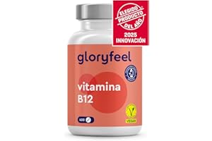 GLORYFEEL Vitamina B12 400 Tabletas de Metilcobalamina Bioacitva - Reduce el cansancio y la fatiga* - Sistema inmunológico - Probada en laboratorio, Sin aditivos