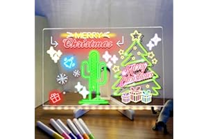 AZAZAZA LED Note Board with Colors, Acrylic Writing Message Board with 7 Colors Pen & Stand, Dry Erase Board Night Light 30x20CM, Desktop Note Memo Illuminated Wordpad, Light Up Arts Doodle (30x20CM)