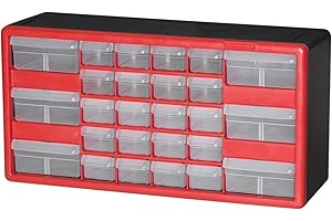 akro-mils 10126REDBLK 26 Drawer Plastic Parts Storage Hardware and Craft Cabinet, 20" x 10-1/4" x 6-3/8" Red/Black, 10126REDBLK