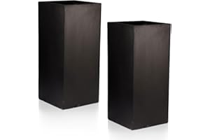 IDEALIST Set of 2 Small 50cm Tall Black Reinforced Stone Square Planter | Garden Planters with Drainage Holes 21 W21 H50.5 cm, 11 litres
