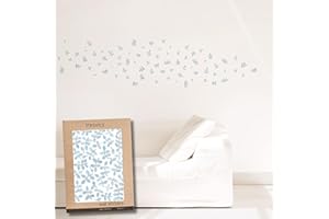 TRESXICS Pegatinas Pared Decorativas Hojas Acuarela, 80 Piezas, Vinilo Adhesivo Pared Original y Duradero, Efecto de Papel Pintado Pared, Fácil Aplicación y Removible (Azul)
