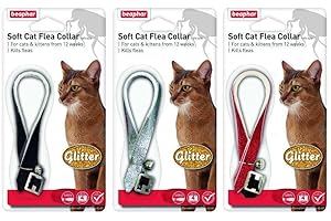 BEAPHAR 3XCat Flea Glitter Collar, Black/Silver/Red