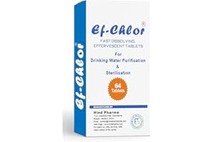 Ef-Chlor 400mg fast dissolving Effervescent Tablets for Drinking Water Purification & Sterilization 1 Tablet purifies 100 litress Water pack of 64 tablets
