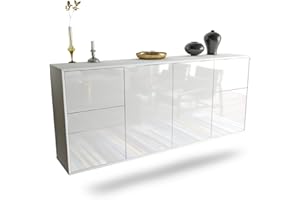 ‎DEKATI Dekati Sideboard Beaumont hängend (180x77x35cm) Korpus Weiss matt, Front Hochglanz Weiß, Push to Open, Leichtlaufschienen