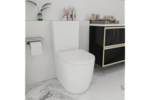 Robanmoa Swirling Flush Close Coupled Toilet, Back to Wall Bathroom Toilets White Ceramic WC Pan Soft Close Seat & Cistern Dual Flush Modern Comfort D Shape Projection Toilet